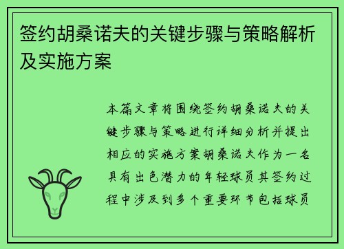 签约胡桑诺夫的关键步骤与策略解析及实施方案
